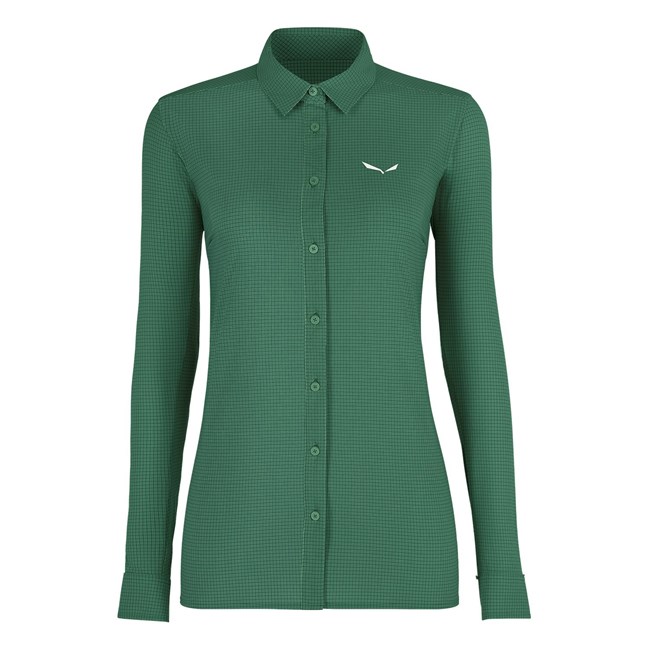 Női Salewa Puez Minicheck 2 Dry Shirt Hosszú Ujjú Ing Zöld | 5801-KAJOV